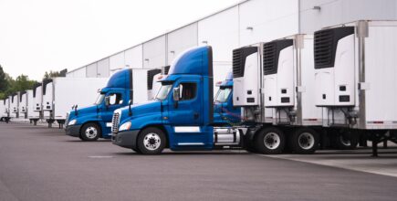 Semi Trucks and Trailers at Delivery Location